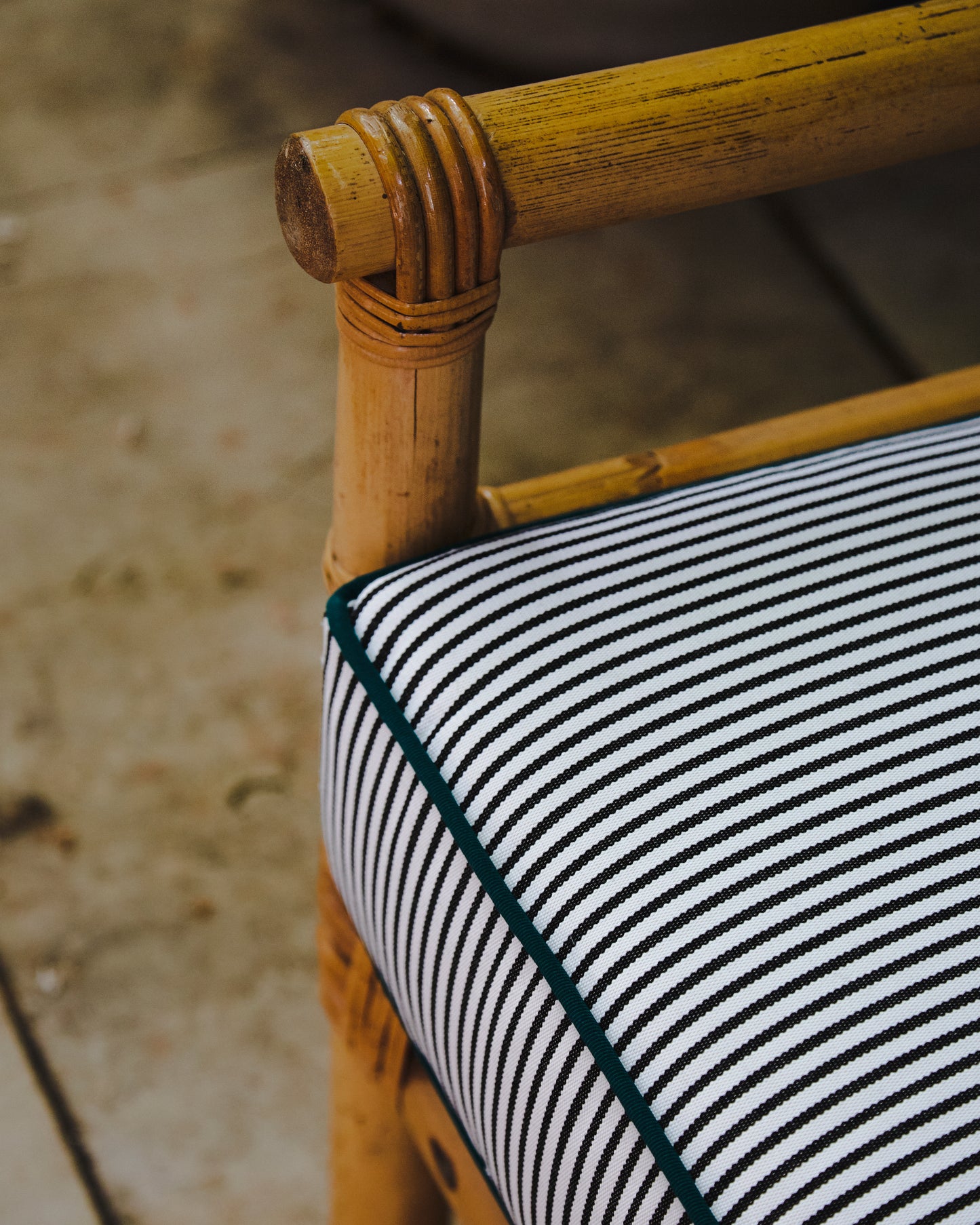 Bamboo sofa with striped mattress