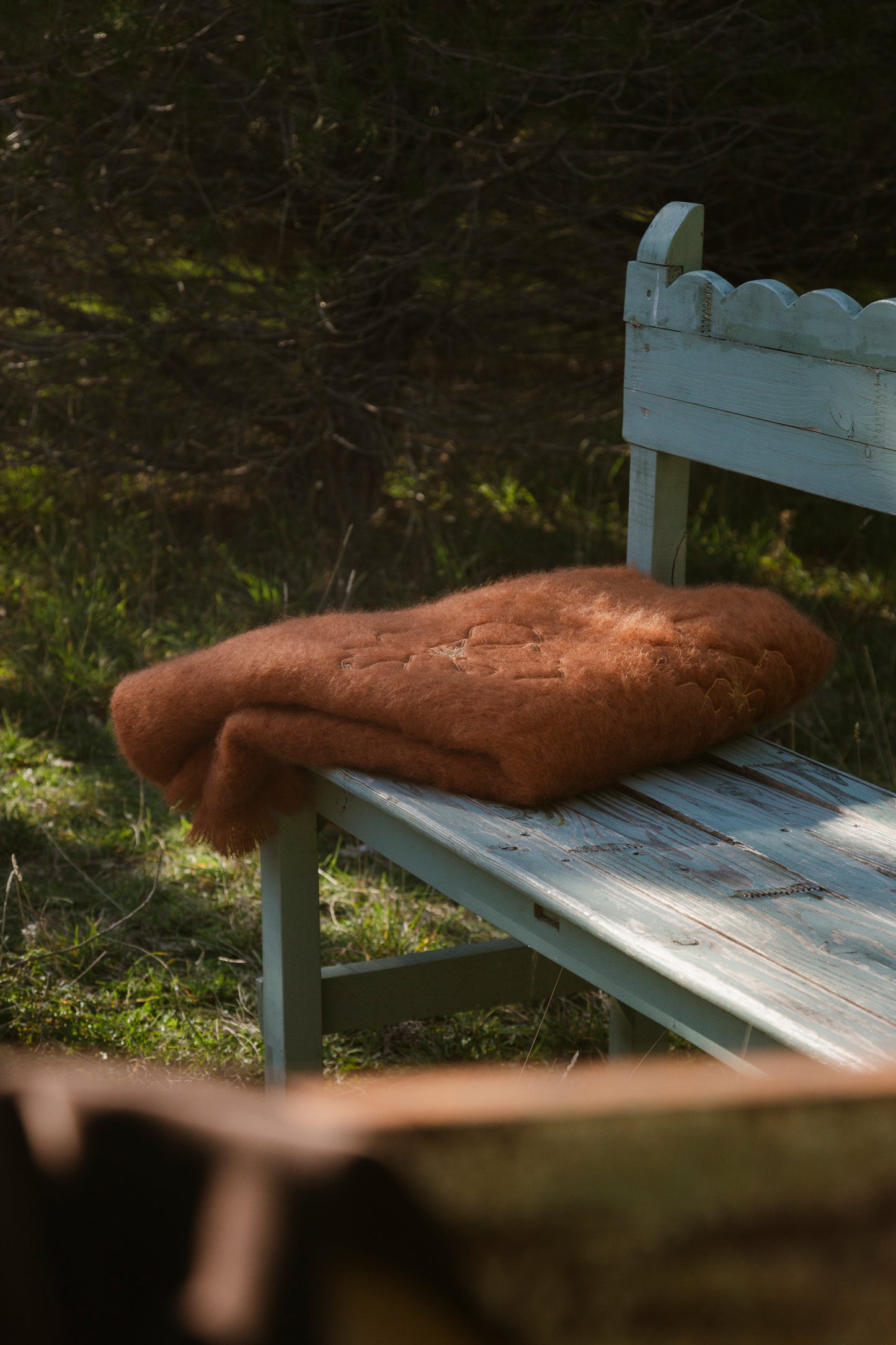 Terracotta mohair blanket with lilium embroidery