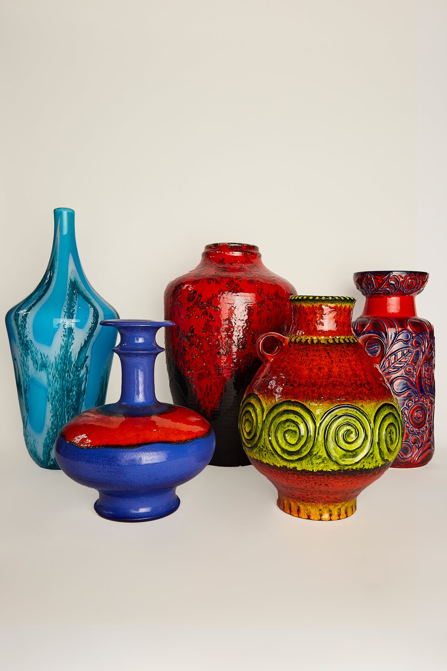 Tall blue and red vase