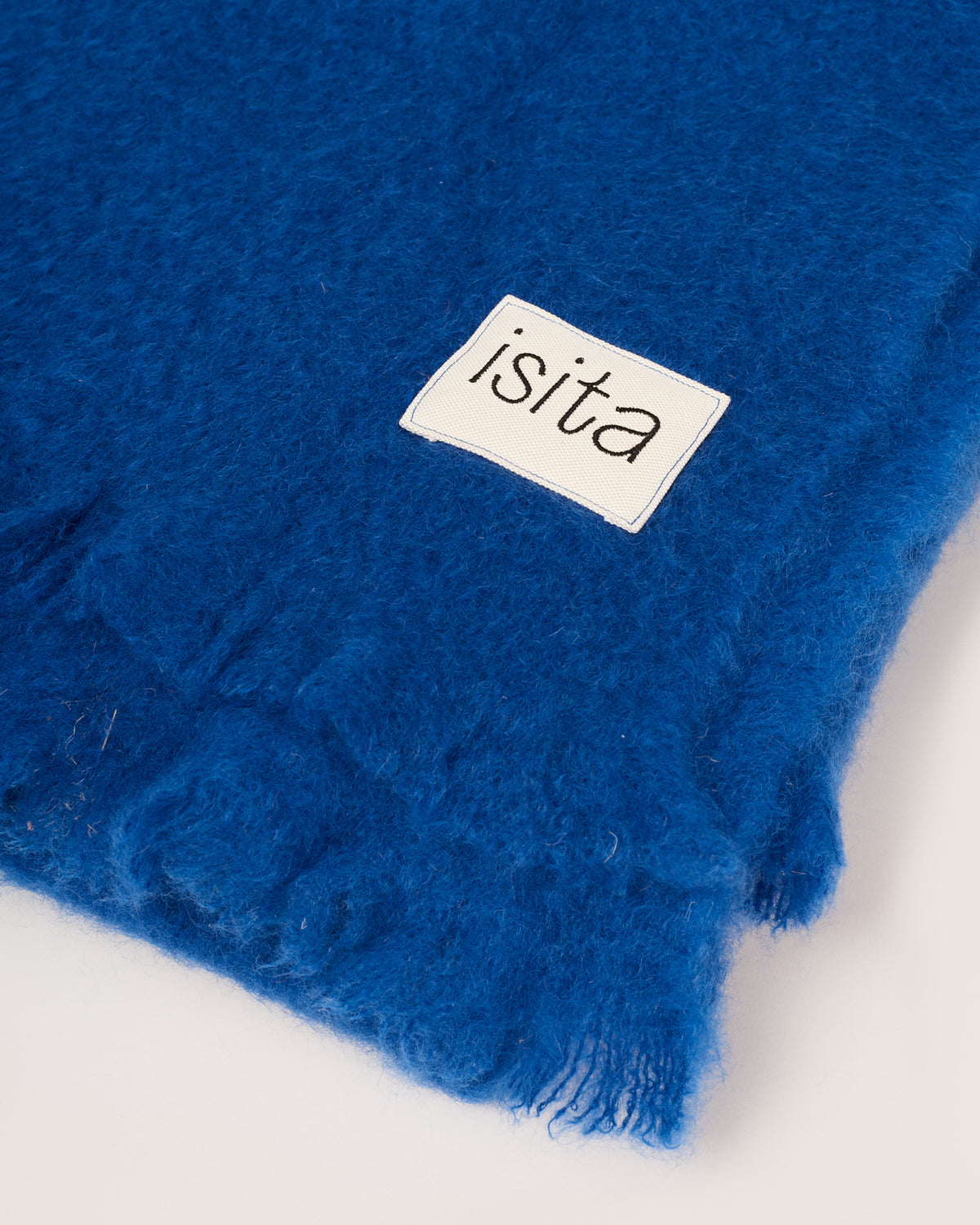 Blue mohair blanket with lilium embroidery