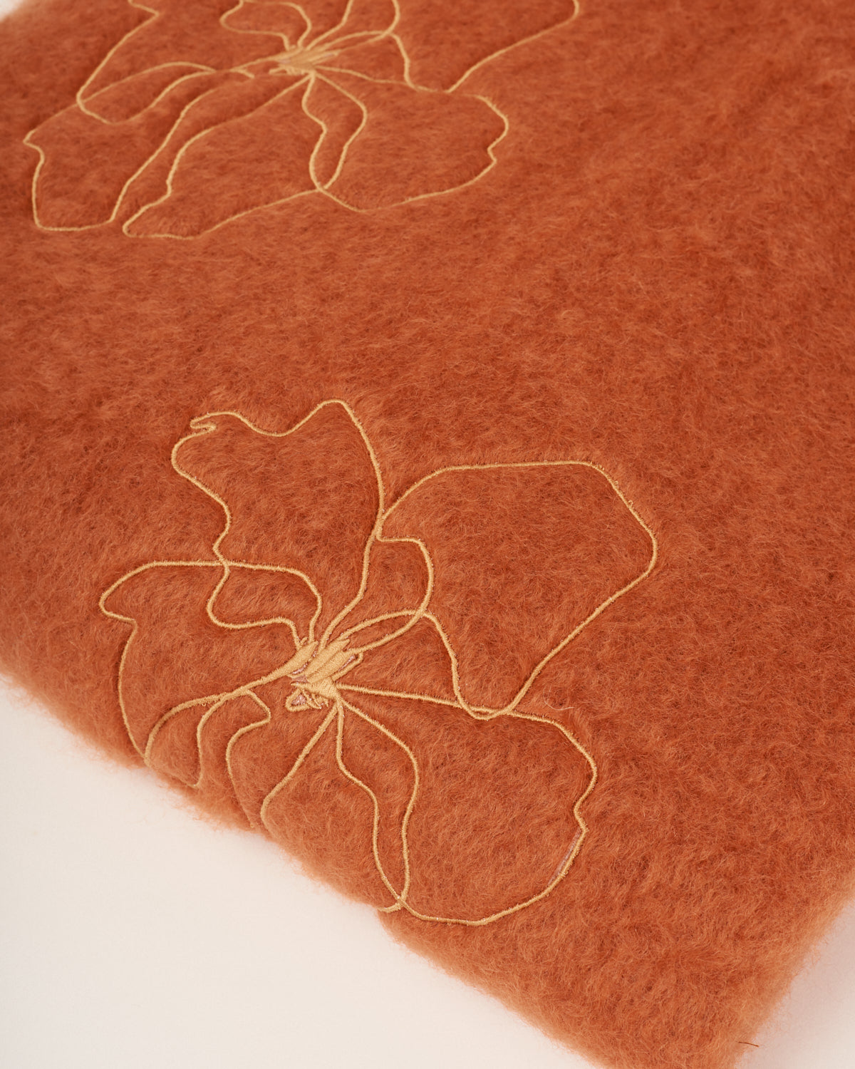 Terracotta mohair blanket with lilium embroidery