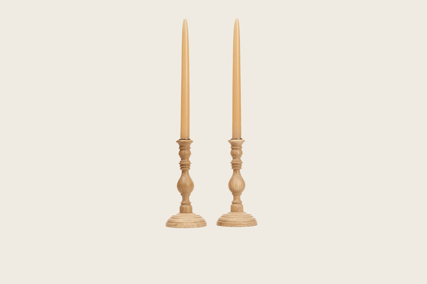 Pair of large oak candle holders