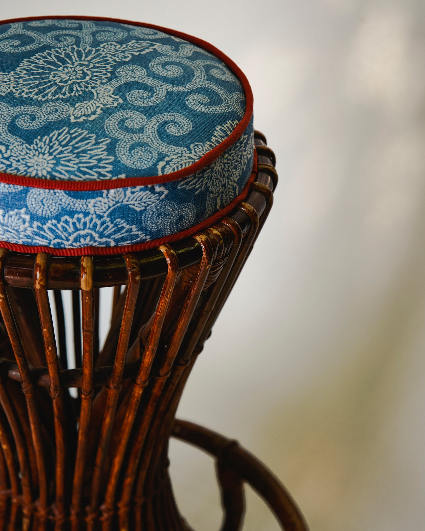 Pair of rattan stools by Tito Agnoli for Bonacina