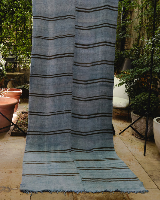 Narrow blue striped rug