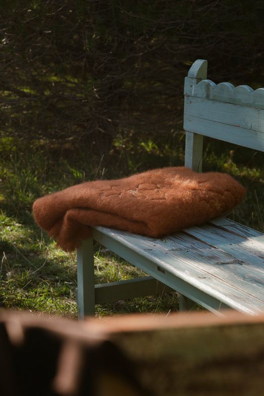 Terracotta mohair blanket with lilium embroidery