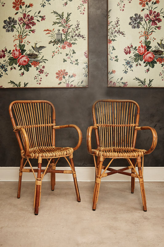 Pair of vintage bamboo cane chairs