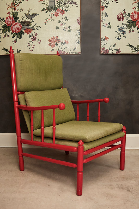 Pair of red lacquered armchairs