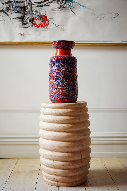 Tall blue and red vase