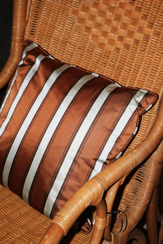 Caramel striped silk cushion