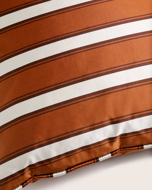 Caramel striped silk cushion