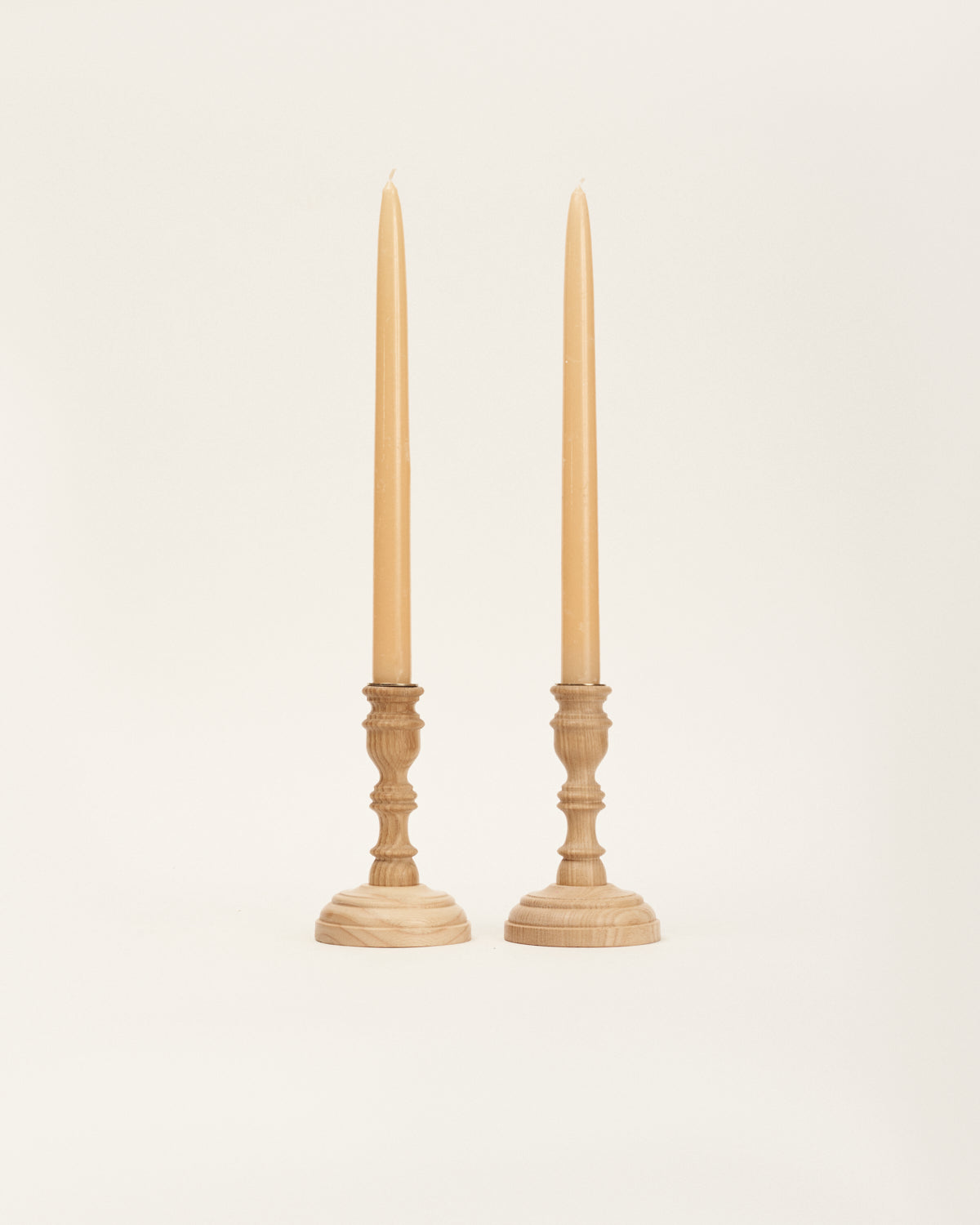Pair of medium oak candle holders