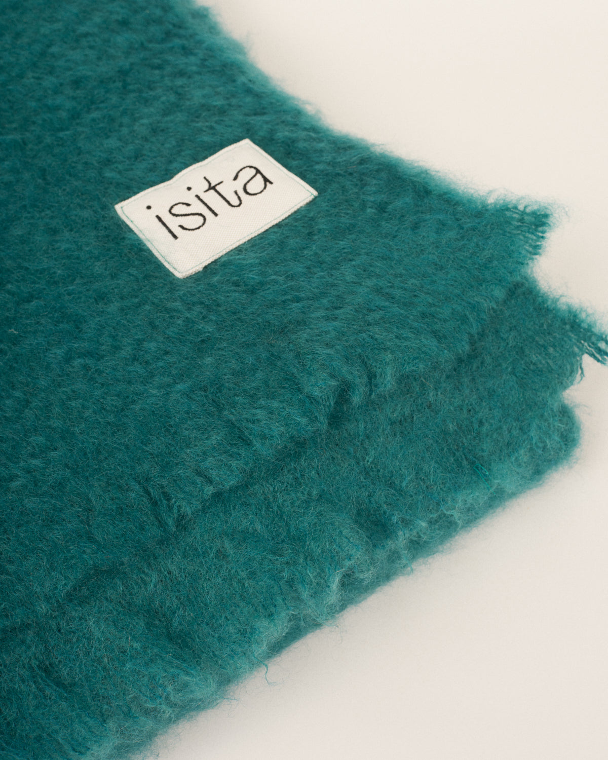 Green mohair blanket with lilium embroidery