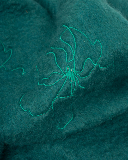 Green mohair blanket with lilium embroidery