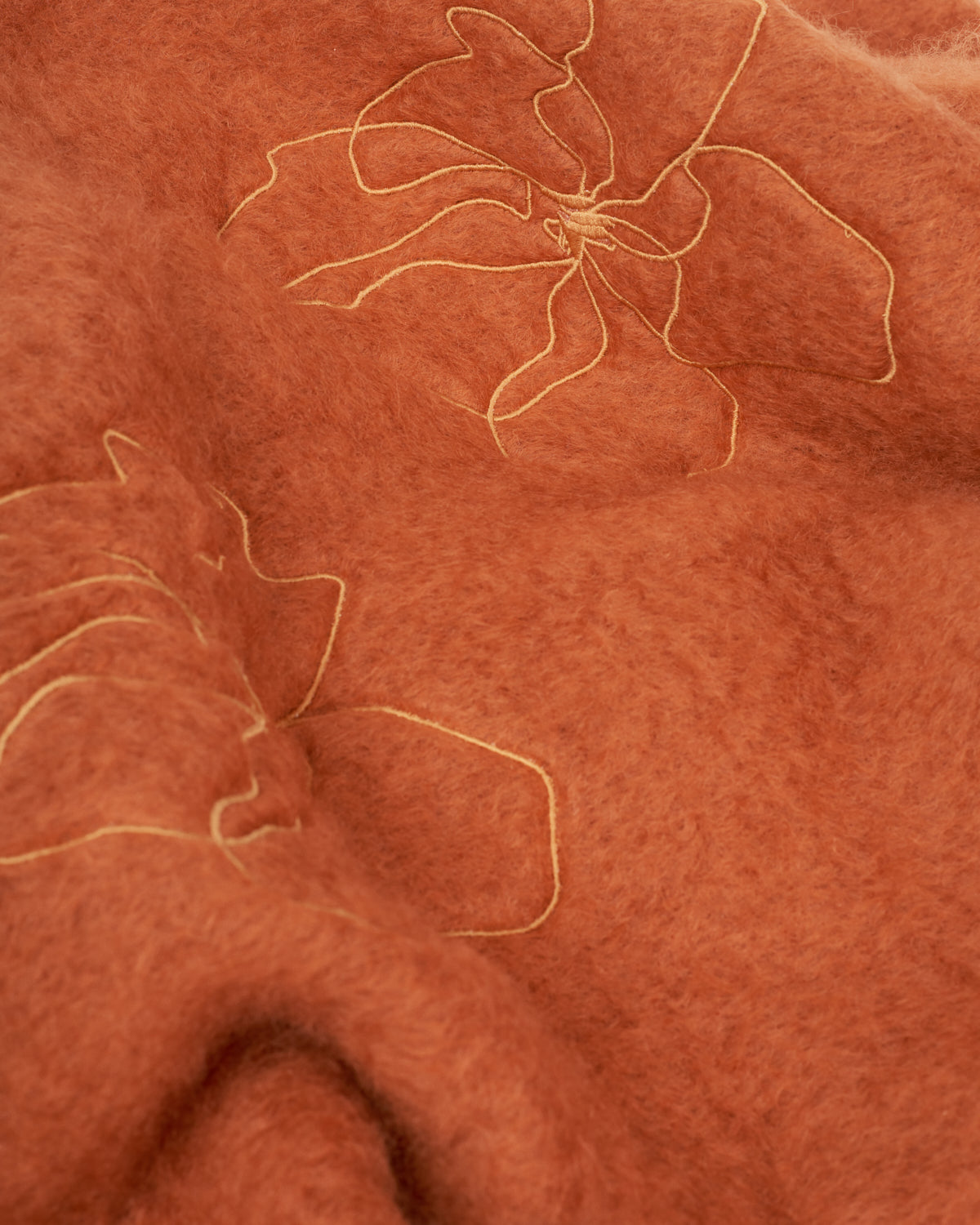 Terracotta mohair blanket with lilium embroidery