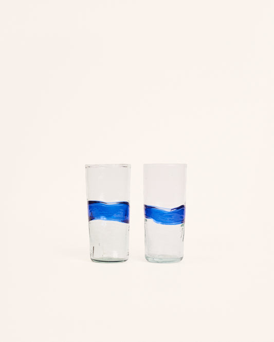 <transcy>Pair of tall blue spatter glasses</transcy>