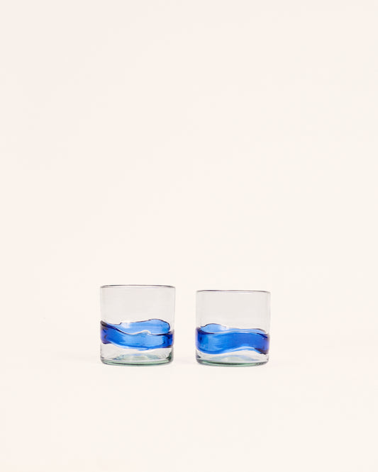 <transcy>Pair of small blue spatter glasses</transcy>