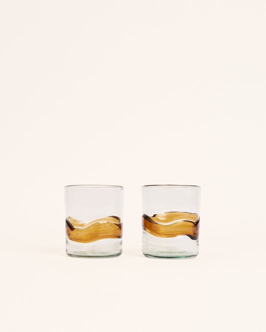 <transcy>Pair of medium topaz spatter glasses</transcy>