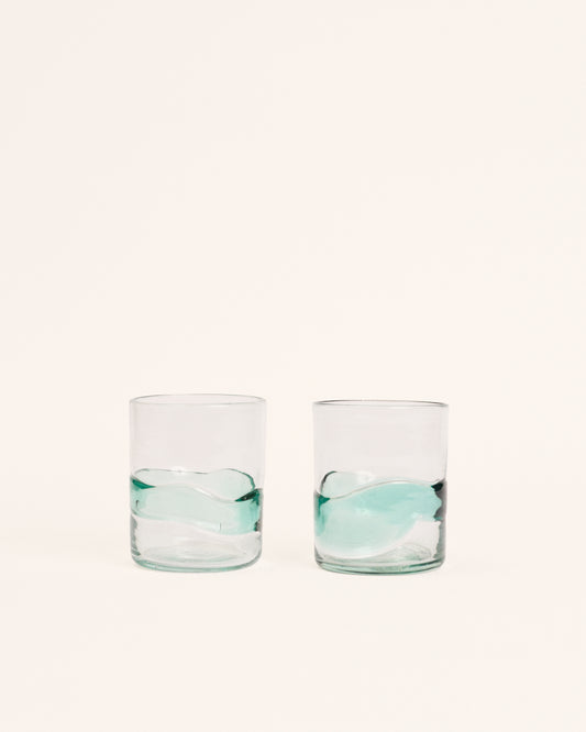 <transcy>Pair of medium green spatter glasses</transcy>