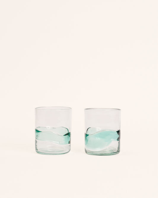 <transcy>Pair of medium green spatter glasses</transcy>
