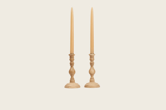 Pair of large oak candle holders 