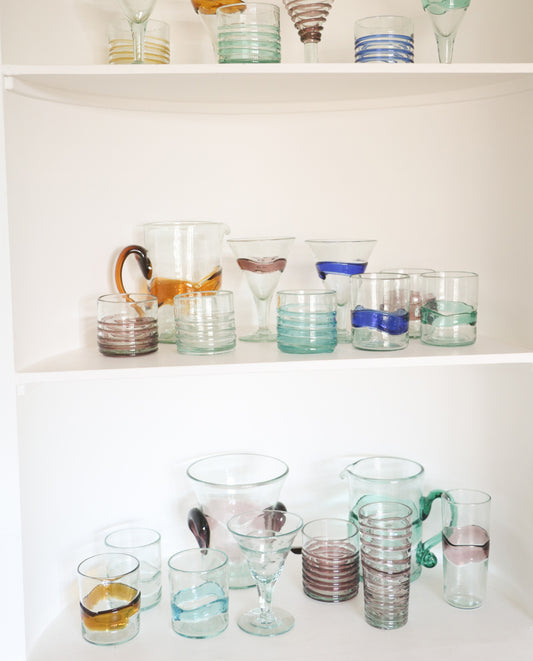 Pair of tall amethyst spatter tumblers